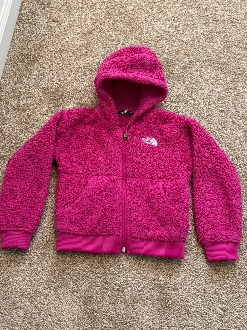 The North Face Kids Suave Oso Pink Fuchsia Sherpa full Zip Hoodie jacket